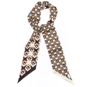 Gucci Silk Geometric G Print Neck Bow Scarf Brown Twilly
